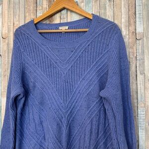 Talbots 2X Blue Textured Knit Pullover Sweater Top Plus Size Cable Ribbed